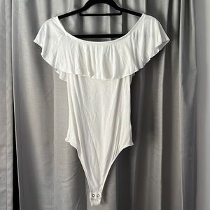 Off the shoulder white body suit